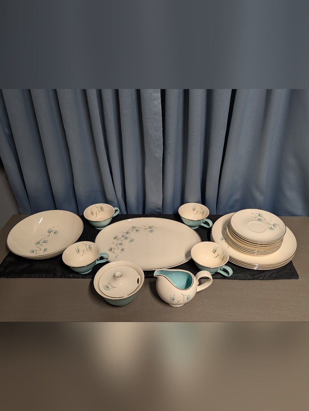 MCM Taylor Smith Taylor Blue Lace Dinnerware Set, Aqua Teal Dandelion China